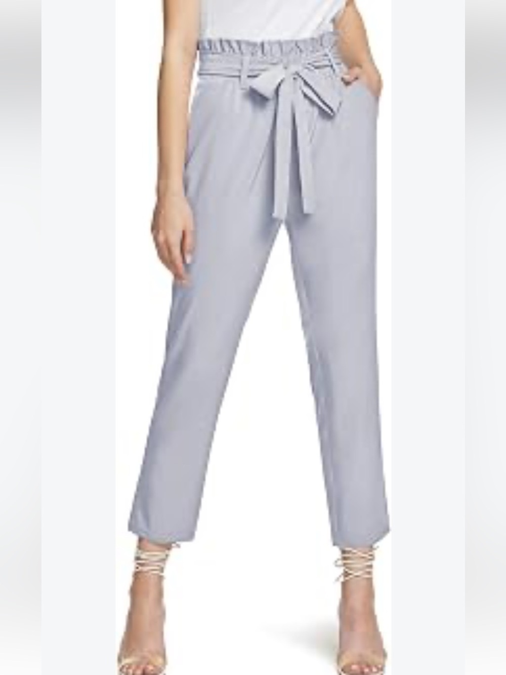 DO+BE Light Gray Paperbag Ruffled Waist Tie Bow Cropped High Rise Pants SZ S